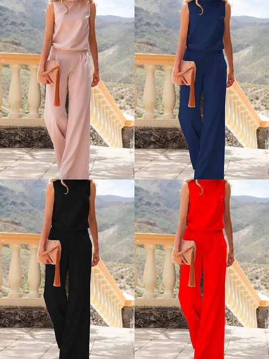 Solid Color Sleeveless Loose Jumpsuit Women – Lockerer Einteiler mit Taschen